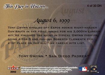 2002 Fleer Tradition - This Day in History #4 DH Tony Gwynn  Back