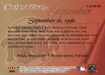 2002 Fleer Tradition - This Day in History #7 DH Paul Molitor  Back