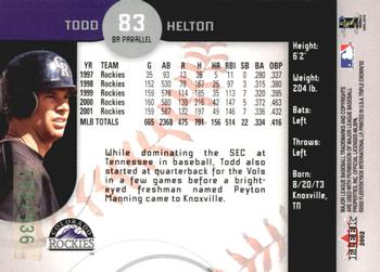 2002 Fleer Triple Crown - Batting Average Parallel #83 Todd Helton Back