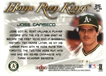 2002 Fleer Triple Crown - Home Run Kings #25 HK Jose Canseco  Back