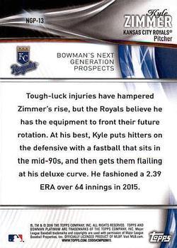 2016 Bowman Platinum - Next Generation Prospects Green #NGP-13 Kyle Zimmer Back