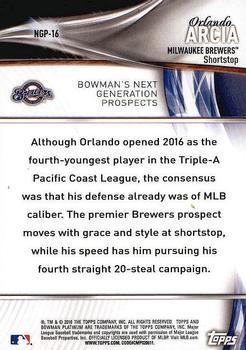 2016 Bowman Platinum - Next Generation Prospects Green #NGP-16 Orlando Arcia Back