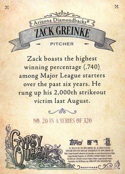 2017 Topps Gypsy Queen #20 Zack Greinke Back