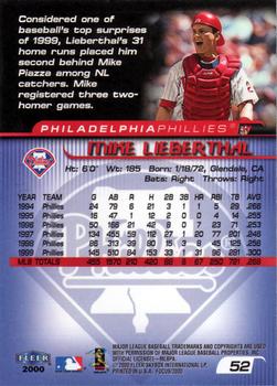 2000 Fleer Focus #52 Mike Lieberthal Back