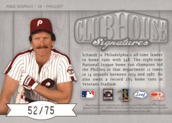 2002 Leaf - Clubhouse Signatures Silver #NNO Mike Schmidt Back