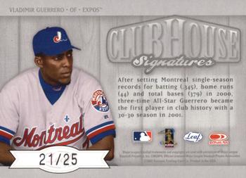 2002 Leaf - Clubhouse Signatures Silver #NNO Vladimir Guerrero Back