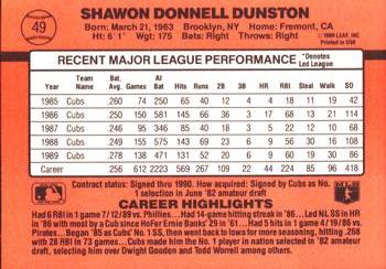 1990 Donruss #49 Shawon Dunston Back