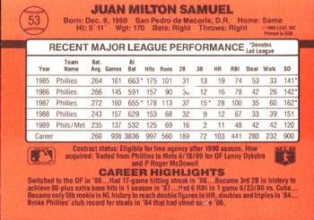 1990 Donruss #53 Juan Samuel Back