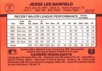 1990 Donruss #74 Jesse Barfield Back