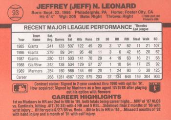 1990 Donruss #93 Jeffrey Leonard Back