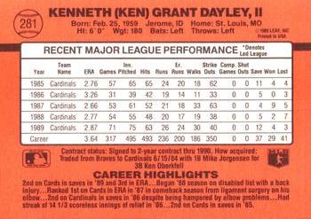 1990 Donruss #281 Ken Dayley Back