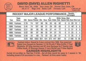 1990 Donruss #311 Dave Righetti Back