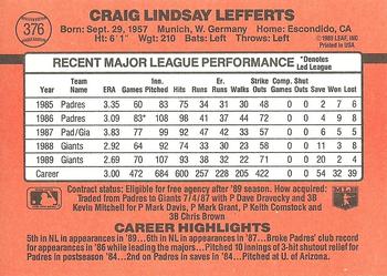 1990 Donruss #376 Craig Lefferts Back