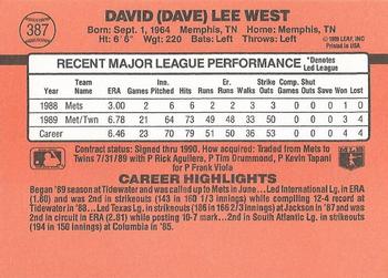 1990 Donruss #387 Dave West Back