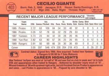 1990 Donruss #403 Cecilio Guante Back