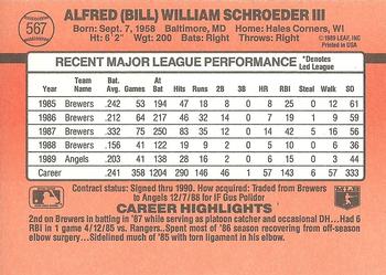 1990 Donruss #567 Bill Schroeder Back