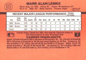 1990 Donruss #624 Mark Lemke Back