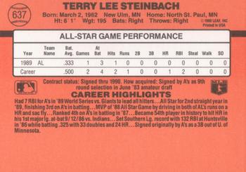 1990 Donruss #637 Terry Steinbach Back