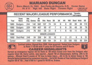 1990 Donruss #684 Mariano Duncan Back