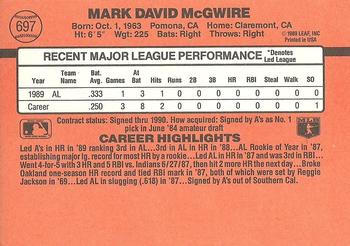 1990 Donruss #697 Mark McGwire Back