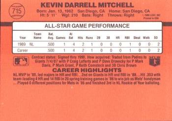 1990 Donruss #715 Kevin Mitchell Back