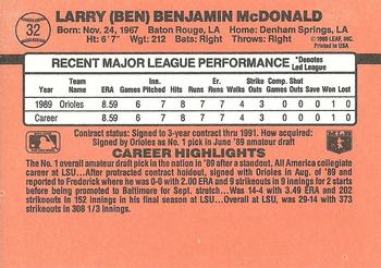 1990 Donruss #32 Ben McDonald Back
