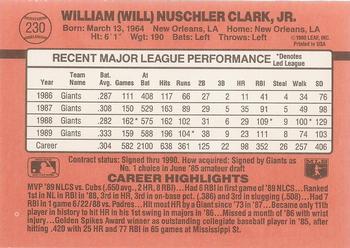 1990 Donruss #230 Will Clark Back