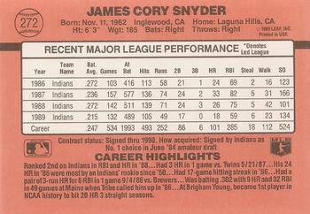 1990 Donruss #272 Cory Snyder Back