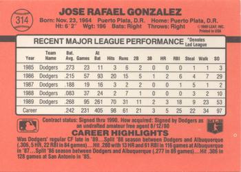 1990 Donruss #314 Jose Gonzalez Back