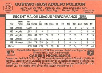 1990 Donruss #412 Gus Polidor Back