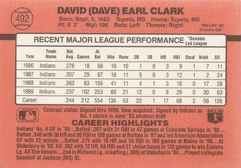 1990 Donruss #492 Dave Clark Back