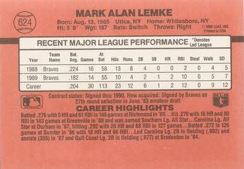 1990 Donruss #624 Mark Lemke Back