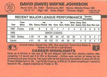 1990 Donruss #702 Dave Johnson Back