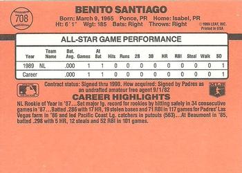 1990 Donruss #708 Benito Santiago Back