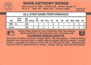 1990 Donruss #712 Wade Boggs Back