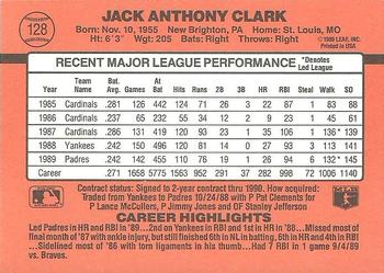 1990 Donruss #128 Jack Clark Back