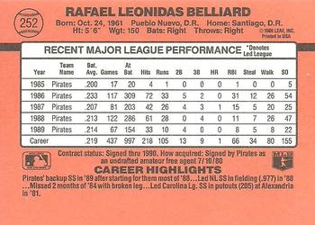 1990 Donruss #252 Rafael Belliard Back