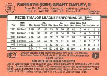 1990 Donruss #281 Ken Dayley Back