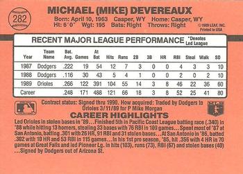 1990 Donruss #282 Mike Devereaux Back