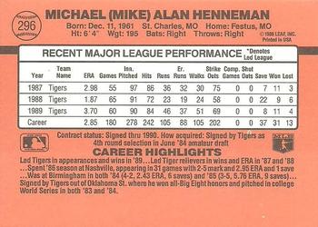 1990 Donruss #296 Mike Henneman Back