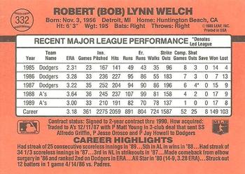 1990 Donruss #332 Bob Welch Back