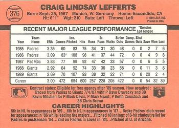 1990 Donruss #376 Craig Lefferts Back