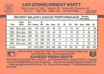 1990 Donruss #385 Ernie Whitt Back