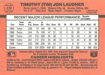 1990 Donruss #419 Tim Laudner Back