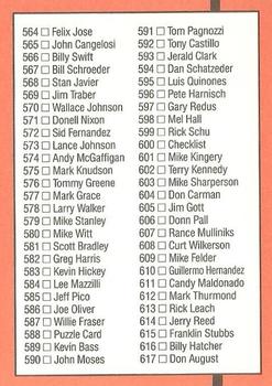 1990 Donruss #600 Checklist 518-617 Back