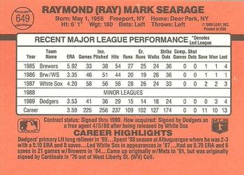 1990 Donruss #649 Ray Searage Back