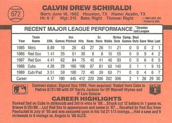 1990 Donruss #672 Calvin Schiraldi Back