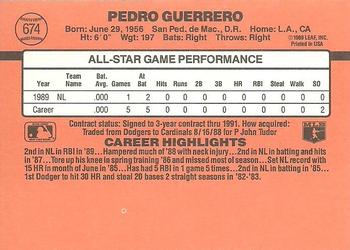 1990 Donruss #674 Pedro Guerrero Back