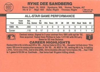 1990 Donruss #692 Ryne Sandberg Back