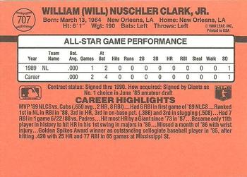 1990 Donruss #707 Will Clark Back